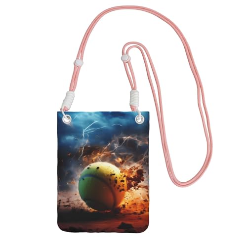 Kleine Umhängetasche mit Lightning-Tennis-Druck, niedlich, tragen Sie eine mobile Geldbörse diagonal, zum Einkaufen, Spazierengehen, Schwarz, Rosa, Einheitsgröße von LiuMng