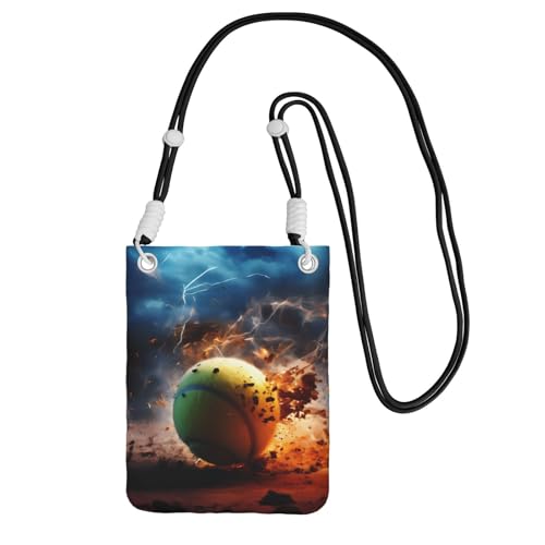 Kleine Umhängetasche mit Lightning-Tennis-Druck, niedlich, tragen Sie eine mobile Geldbörse diagonal, zum Einkaufen, Spazierengehen, Schwarz, Schwarz, Einheitsgröße von LiuMng
