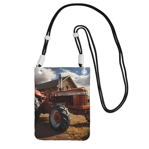 Kleine Umhängetasche mit Traktor-Druck, niedlich, tragen Sie eine mobile Geldbörse diagonal, zum Einkaufen, Spazierengehen, Schwarz / Rot, Schwarz, Einheitsgröße von LiuMng