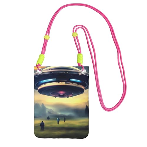 Kleine Umhängetasche mit UFO-Landungsdruck, niedlich, tragen Sie eine mobile Geldbörse diagonal, zum Einkaufen, Spazierengehen, Schwarz, Fuchusia, Einheitsgröße von LiuMng