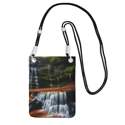 Kleine Umhängetasche mit Wasserfall-Ansicht, niedlich, tragen Sie eine Handytasche diagonal, zum Einkaufen, Spazierengehen, Schwarz, Schwarz, Einheitsgröße von LiuMng
