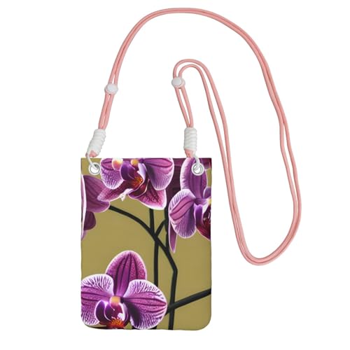 Kleine Umhängetasche mit schönem Orchideen-Druck, niedlich, tragen Sie eine mobile Geldbörse diagonal, zum Einkaufen, Spazierengehen, Schwarz, Rosa, Einheitsgröße von LiuMng