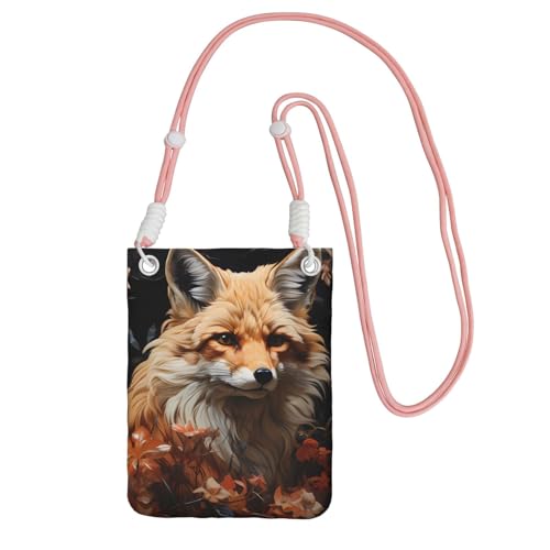 Kleine Umhängetasche mit schwarzem Fuchs- und Blumendruck, niedlich, tragen Sie eine mobile Geldbörse diagonal, zum Einkaufen, Spazierengehen, Pink, Einheitsgröße von LiuMng