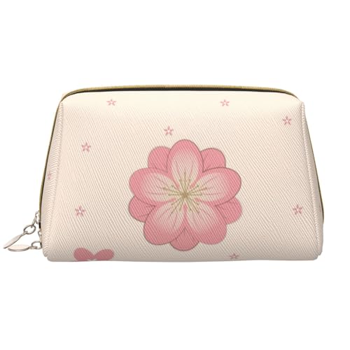 Kleine rosa Kirschblüten-Make-up-Tasche für Damen, großes Fassungsvermögen, Reise-Kosmetiktasche, PU-Leder, mit Reißverschluss, tragbar, weit geöffneter Organizer von LiuMng