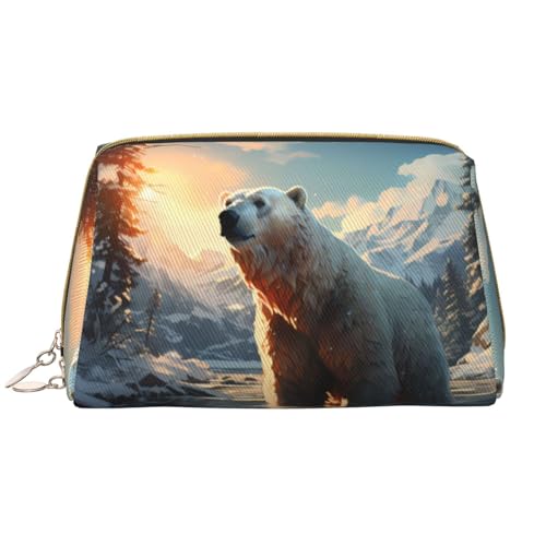 Kosmetiktasche für Damen, Motiv: Eisbär im Winter, großes Fassungsvermögen, Reise-Kosmetiktasche, PU-Leder, mit Reißverschluss, tragbar, weit geöffneter Organizer von LiuMng