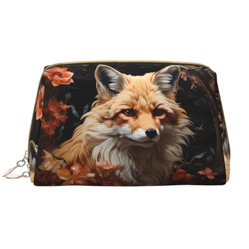 Kosmetiktasche für Damen, Motiv: Fuchs und Blumen, großes Fassungsvermögen, Reise-Kosmetiktasche, PU-Leder, mit Reißverschluss, tragbar, weit geöffneter Organizer Kosmetiktasche für Damen, Motiv: Fuchs und Blumen, großes Fassungsvermögen, Reise-Kosmetiktasche, PU-Leder, mit Reißverschluss, tragbar, weit geöffneter Organizer von LiuMng