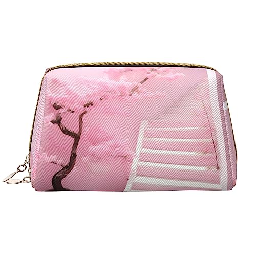 Kosmetiktasche für Damen, Motiv: Kirschblüten-Motiv, großes Fassungsvermögen, Reise-Kosmetiktasche, PU-Leder, tragbar, weit offen, weiß, Einheitsgröße von LiuMng