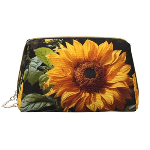 Kosmetiktasche für Damen, Motiv: gelbe Sonnenblume auf braunem Hintergrund, großes Fassungsvermögen, Reise-Kosmetiktasche, PU-Leder, Reißverschluss, tragbar, weit offen, weiß, Einheitsgröße Kosmetiktasche für Damen, Motiv: gelbe Sonnenblume auf braunem Hintergrund, großes Fassungsvermögen, Reise-Kosmetiktasche, PU-Leder, Reißverschluss, tragbar, weit offen, weiß, Einheitsgröße von LiuMng