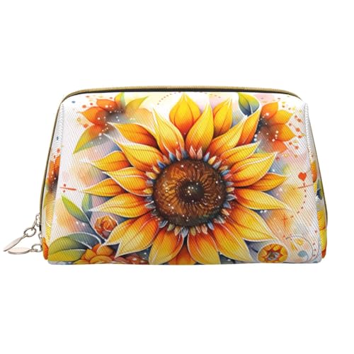 Kosmetiktasche für Damen, Motiv: gelbe Sonnenblume in Öl, großes Fassungsvermögen, Reise-Kosmetiktasche, PU-Leder, mit Reißverschluss, tragbar, weit geöffneter Organizer Kosmetiktasche für Damen, Motiv: gelbe Sonnenblume in Öl, großes Fassungsvermögen, Reise-Kosmetiktasche, PU-Leder, mit Reißverschluss, tragbar, weit geöffneter Organizer von LiuMng