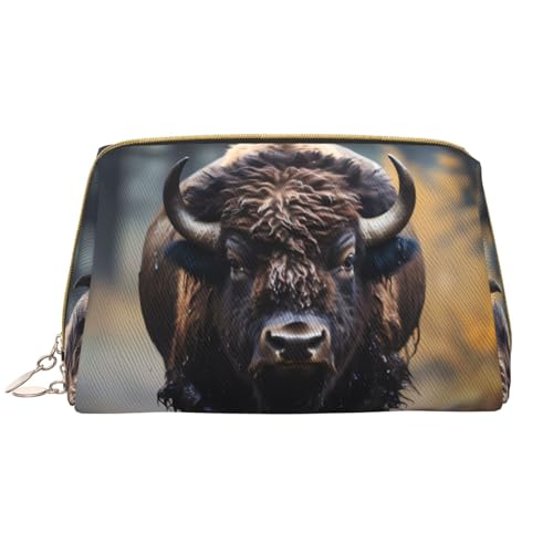 Kosmetiktasche für Damen, Motiv: nordamerikanische Bisons, großes Fassungsvermögen, Reise-Kosmetiktasche, PU-Leder, mit Reißverschluss, tragbar, weit geöffnet, Organizer Kosmetiktasche für Damen, Motiv: nordamerikanische Bisons, großes Fassungsvermögen, Reise-Kosmetiktasche, PU-Leder, mit Reißverschluss, tragbar, weit geöffnet, Organizer von LiuMng