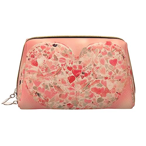 Kosmetiktasche für Damen, Motiv: rote Herzen, Blumen, großes Fassungsvermögen, Reise-Kosmetiktasche, PU-Leder, mit Reißverschluss, tragbar, weit geöffneter Organizer Kosmetiktasche für Damen, Motiv: rote Herzen, Blumen, großes Fassungsvermögen, Reise-Kosmetiktasche, PU-Leder, mit Reißverschluss, tragbar, weit geöffneter Organizer von LiuMng