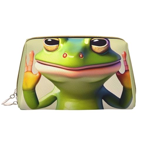 Kosmetiktasche mit lustigem Frosch, für Damen, großes Fassungsvermögen, Reise-Kosmetiktasche, PU-Leder, Reißverschluss, tragbar, weit geöffneter Organizer von LiuMng
