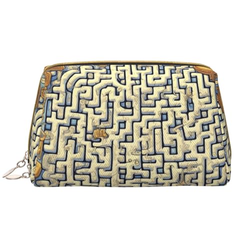 Labyrinth Schatzkarte Make-up-Tasche für Damen, großes Fassungsvermögen, Reise-Kosmetiktasche, PU-Leder, Reißverschluss, tragbar, weit offen, weiß, Einheitsgröße von LiuMng