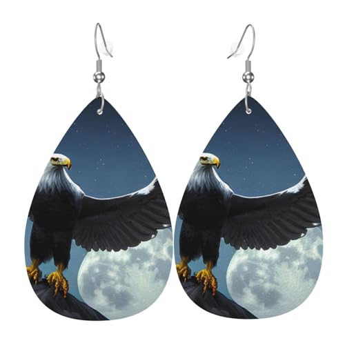 Leder-Ohrringe in Tropfenform für Damen, Adler unter den Sternen, leichte Hängeohrringe, Modeschmuck, Geschenk von LiuMng