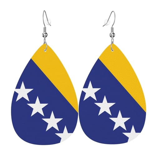 Leder-Ohrringe in Tropfenform für Damen, Flagge von Bosnien und Herzegowina, leicht, Modeschmuck, Geschenk Leder-Ohrringe in Tropfenform für Damen, Flagge von Bosnien und Herzegowina, leicht, Modeschmuck, Geschenk von LiuMng