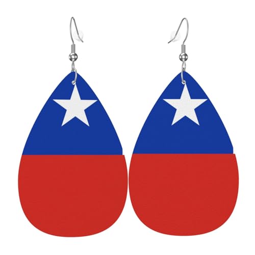 Leder-Ohrringe in Tropfenform für Damen, Flagge von Chile, leichte Hängeohrringe, Modeschmuck, Geschenk Leder-Ohrringe in Tropfenform für Damen, Flagge von Chile, leichte Hängeohrringe, Modeschmuck, Geschenk von LiuMng