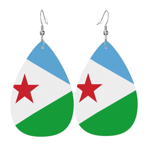 Leder-Ohrringe in Tropfenform für Damen, Flagge von Dschibuti-Druck, leicht, Modeschmuck, Geschenk Leder-Ohrringe in Tropfenform für Damen, Flagge von Dschibuti-Druck, leicht, Modeschmuck, Geschenk von LiuMng