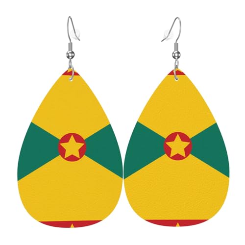 Leder-Ohrringe in Tropfenform für Damen, Flagge von Grenada, leicht, Modeschmuck, Geschenk von LiuMng