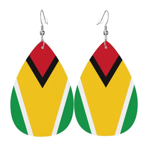 Leder-Ohrringe in Tropfenform für Damen, Flagge von Guyana, leicht, Modeschmuck, Geschenk Leder-Ohrringe in Tropfenform für Damen, Flagge von Guyana, leicht, Modeschmuck, Geschenk von LiuMng