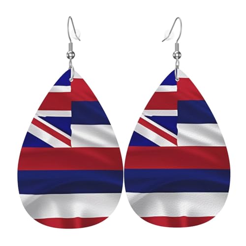 Leder-Ohrringe in Tropfenform für Damen, Flagge von Hawaii, amerikanischer Druck, leicht, Modeschmuck, Geschenk von LiuMng