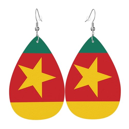 Leder-Ohrringe in Tropfenform für Damen, Flagge von Kamerun, leicht, Modeschmuck, Geschenk Leder-Ohrringe in Tropfenform für Damen, Flagge von Kamerun, leicht, Modeschmuck, Geschenk von LiuMng