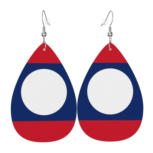 Leder-Ohrringe in Tropfenform für Damen, Flagge von Laos, leichte Hängeohrringe, Modeschmuck, Geschenk Leder-Ohrringe in Tropfenform für Damen, Flagge von Laos, leichte Hängeohrringe, Modeschmuck, Geschenk von LiuMng