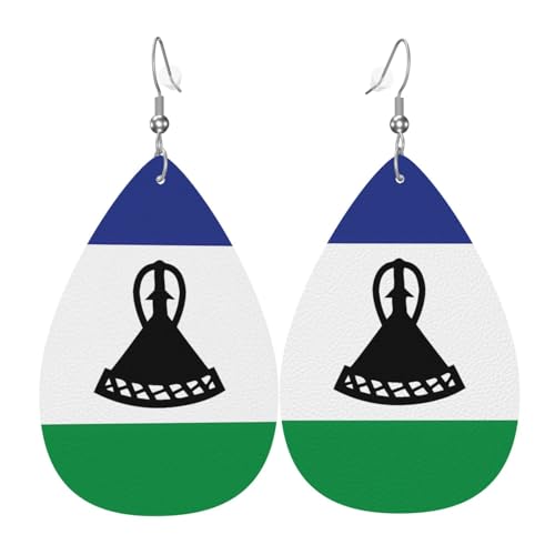 Leder-Ohrringe in Tropfenform für Damen, Flagge von Lesotho, leicht, Modeschmuck, Geschenk Leder-Ohrringe in Tropfenform für Damen, Flagge von Lesotho, leicht, Modeschmuck, Geschenk von LiuMng