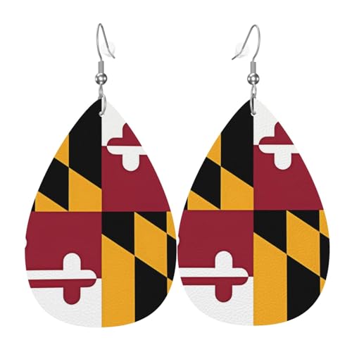 Leder-Ohrringe in Tropfenform für Damen, Flagge von Maryland, leicht, Modeschmuck, Geschenk Leder-Ohrringe in Tropfenform für Damen, Flagge von Maryland, leicht, Modeschmuck, Geschenk von LiuMng