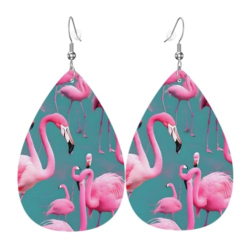 Leder-Ohrringe in Tropfenform für Damen, Flamingo-Druck, leicht, Modeschmuck, Geschenk von LiuMng