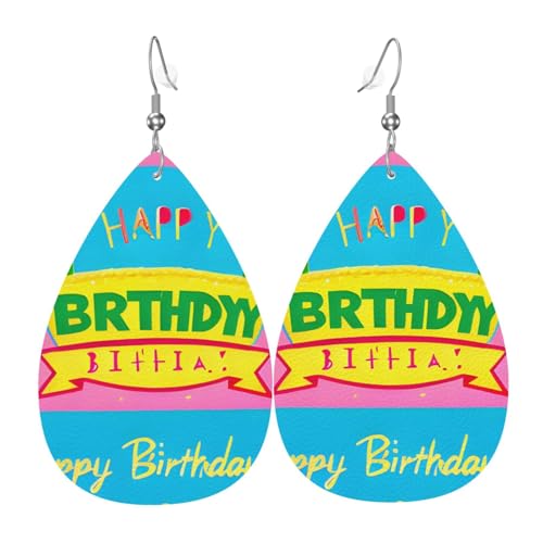 Leder-Ohrringe in Tropfenform für Damen, "Happy Birthday", Ballon-Druck, leicht, hängender Ohrring, Modeschmuck, Geschenk Leder-Ohrringe in Tropfenform für Damen, "Happy Birthday", Ballon-Druck, leicht, hängender Ohrring, Modeschmuck, Geschenk von LiuMng