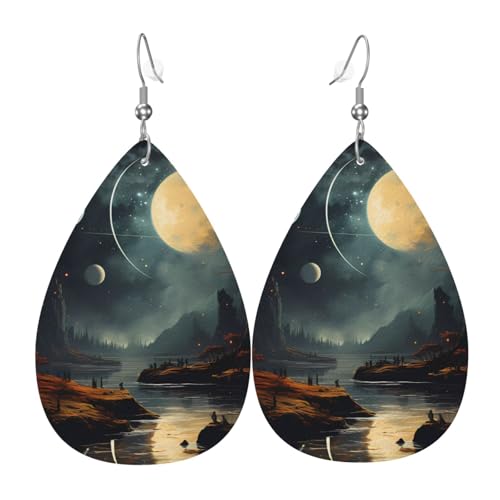 Leder-Ohrringe in Tropfenform für Damen, Mondsterne und Planeten, leicht, Modeschmuck, Geschenk Leder-Ohrringe in Tropfenform für Damen, Mondsterne und Planeten, leicht, Modeschmuck, Geschenk von LiuMng