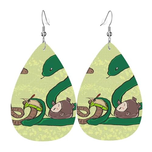 Leder-Ohrringe in Tropfenform für Damen, Sonnenblumenkerne, Regenwurm, Schlangen-Druck, leicht, Modeschmuck, Geschenk von LiuMng