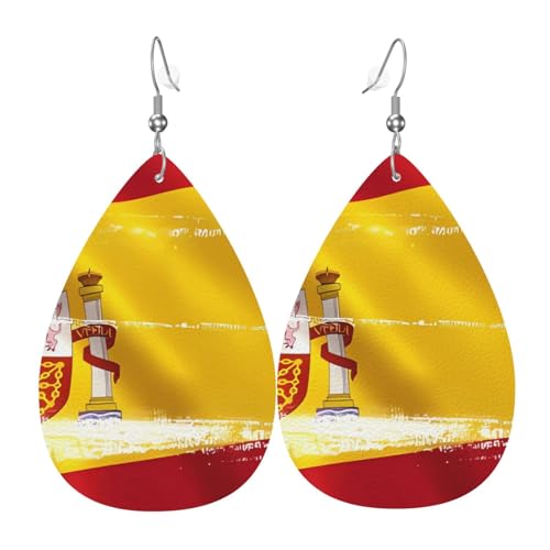 Leder-Ohrringe in Tropfenform für Damen, Spanien-Flagge, leicht, hängender Ohrhänger, Modeschmuck, Geschenk von LiuMng