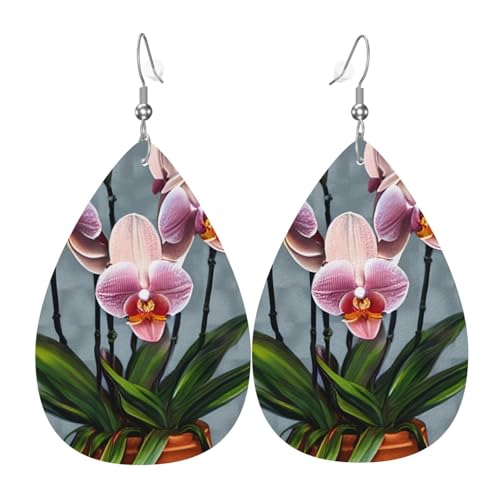 Leder-Ohrringe in Tropfenform für Damen, blühende Orchideen, leicht, hängender Ohrhänger, Modeschmuck, Geschenk von LiuMng