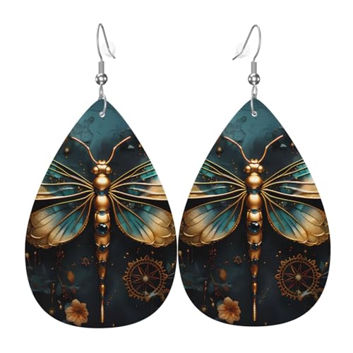 Leder-Ohrringe in Tropfenform für Damen, goldfarben, zarter Libellen-Blumendruck, leicht, Modeschmuck, Geschenk Leder-Ohrringe in Tropfenform für Damen, goldfarben, zarter Libellen-Blumendruck, leicht, Modeschmuck, Geschenk von LiuMng