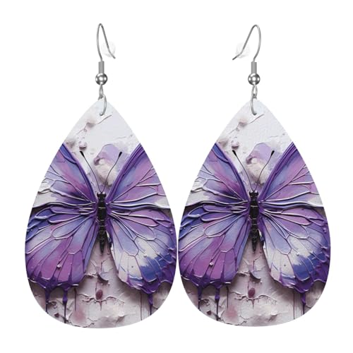 Leder-Ohrringe in Tropfenform für Damen, violettes Ölgemälde, Schmetterlings-Druck, leicht, Modeschmuck, Geschenk Leder-Ohrringe in Tropfenform für Damen, violettes Ölgemälde, Schmetterlings-Druck, leicht, Modeschmuck, Geschenk von LiuMng