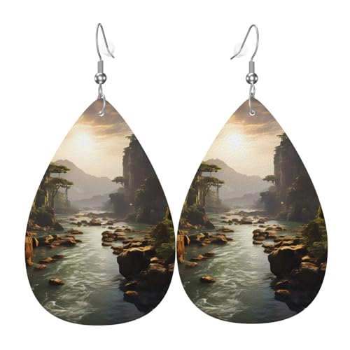 Leder-Tropfen-Ohrringe für Damen, Berge und Flüsse Druck, leicht, hängender Ohrhänger, Modeschmuck, Geschenk Leder-Tropfen-Ohrringe für Damen, Berge und Flüsse Druck, leicht, hängender Ohrhänger, Modeschmuck, Geschenk von LiuMng