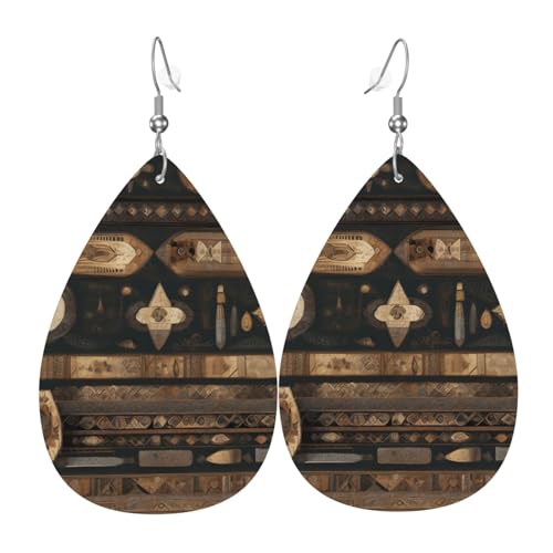 Leder-Tropfen-Ohrringe für Damen, Bohemian-Stil, Druck, leicht, baumelnd, Modeschmuck, Geschenk von LiuMng