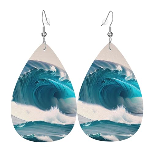 Leder-Tropfen-Ohrringe für Damen, Cartoon-Blau, Meereswellen-Druck, leicht, Modeschmuck, Geschenk Leder-Tropfen-Ohrringe für Damen, Cartoon-Blau, Meereswellen-Druck, leicht, Modeschmuck, Geschenk von LiuMng