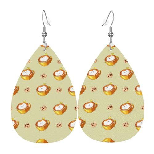 Leder-Tropfen-Ohrringe für Damen, Cartoon-Katze, Kaffee-Druck, leicht, Modeschmuck, Geschenk Leder-Tropfen-Ohrringe für Damen, Cartoon-Katze, Kaffee-Druck, leicht, Modeschmuck, Geschenk von LiuMng