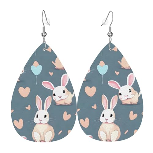 Leder-Tropfen-Ohrringe für Damen, Cartoon-niedlicher Hasen-Druck, leicht, Modeschmuck, Geschenk von LiuMng