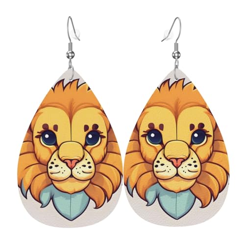 Leder-Tropfen-Ohrringe für Damen, Cartoon-niedlicher kleiner Löwen-Druck, leicht, Modeschmuck, Geschenk Leder-Tropfen-Ohrringe für Damen, Cartoon-niedlicher kleiner Löwen-Druck, leicht, Modeschmuck, Geschenk von LiuMng