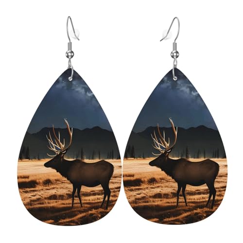 Leder-Tropfen-Ohrringe für Damen, Elch auf der Wiese, leichte Hängeohrringe, Modeschmuck, Geschenk Leder-Tropfen-Ohrringe für Damen, Elch auf der Wiese, leichte Hängeohrringe, Modeschmuck, Geschenk von LiuMng