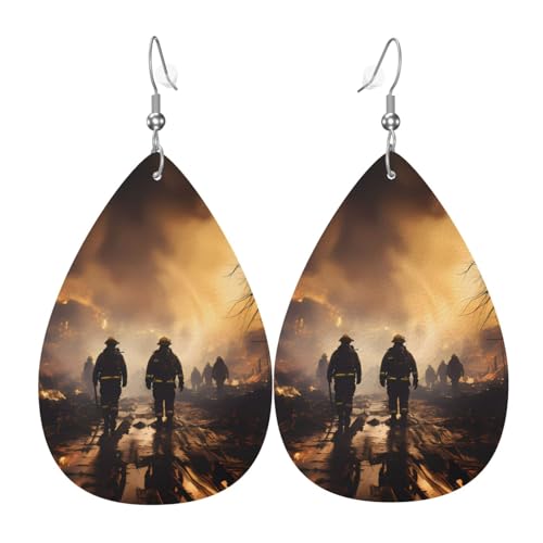 Leder-Tropfen-Ohrringe für Damen, Feuerwehrleute, Feuerwehr-Druck, leicht, baumelnde Ohrringe, Modeschmuck, Geschenk Leder-Tropfen-Ohrringe für Damen, Feuerwehrleute, Feuerwehr-Druck, leicht, baumelnde Ohrringe, Modeschmuck, Geschenk von LiuMng