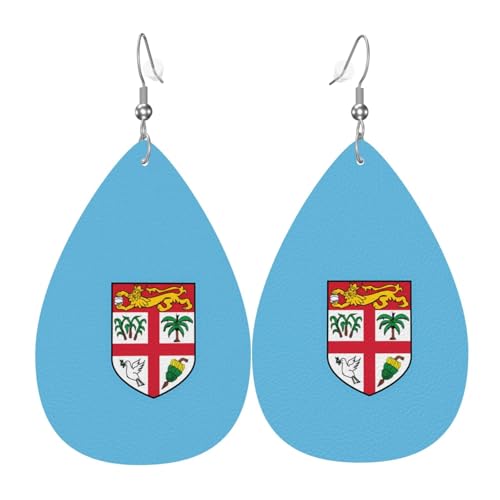 Leder-Tropfen-Ohrringe für Damen, Fidschi-Flagge, leicht, hängender Ohrringe, Modeschmuck, Geschenk von LiuMng