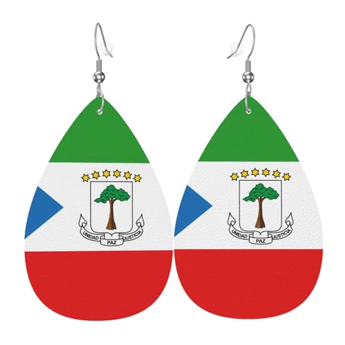 Leder-Tropfen-Ohrringe für Damen, Flagge von Äquatorialguinea, leicht, hängender Ohrringe, Modeschmuck, Geschenk Leder-Tropfen-Ohrringe für Damen, Flagge von Äquatorialguinea, leicht, hängender Ohrringe, Modeschmuck, Geschenk von LiuMng