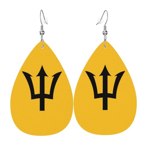 Leder-Tropfen-Ohrringe für Damen, Flagge von Barbados, leicht, hängende Ohrringe, Modeschmuck, Geschenk Leder-Tropfen-Ohrringe für Damen, Flagge von Barbados, leicht, hängende Ohrringe, Modeschmuck, Geschenk von LiuMng