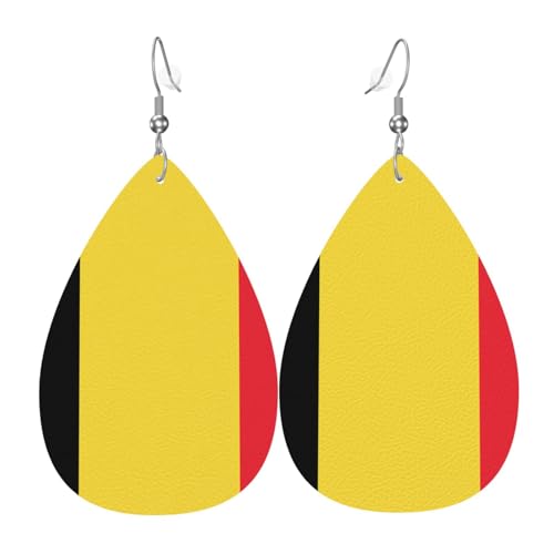 Leder-Tropfen-Ohrringe für Damen, Flagge von Belgien, leichte Hängeohrringe, Modeschmuck, Geschenk Leder-Tropfen-Ohrringe für Damen, Flagge von Belgien, leichte Hängeohrringe, Modeschmuck, Geschenk von LiuMng