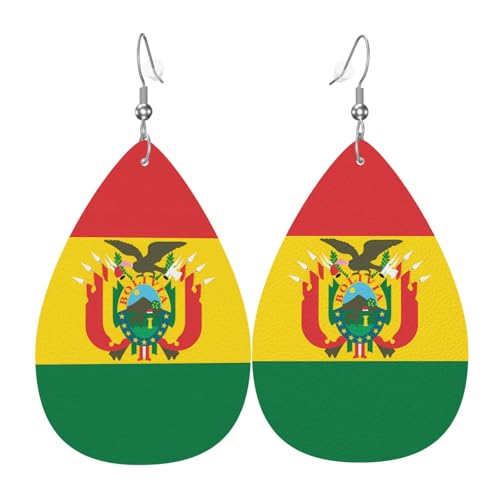 Leder-Tropfen-Ohrringe für Damen, Flagge von Bolivien, leichte Hängeohrringe, Modeschmuck, Geschenk von LiuMng