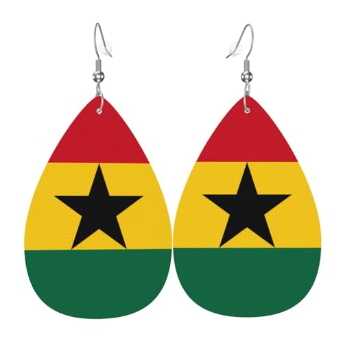 Leder-Tropfen-Ohrringe für Damen, Flagge von Ghana, leichte Hängeohrringe, Modeschmuck, Geschenk Leder-Tropfen-Ohrringe für Damen, Flagge von Ghana, leichte Hängeohrringe, Modeschmuck, Geschenk von LiuMng